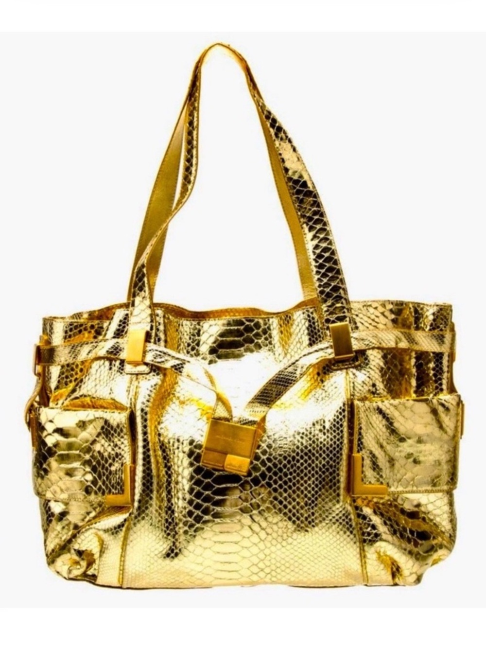 New Stunning Michael Kors Collection Gold genuine python snakeskin Shoulder Bag